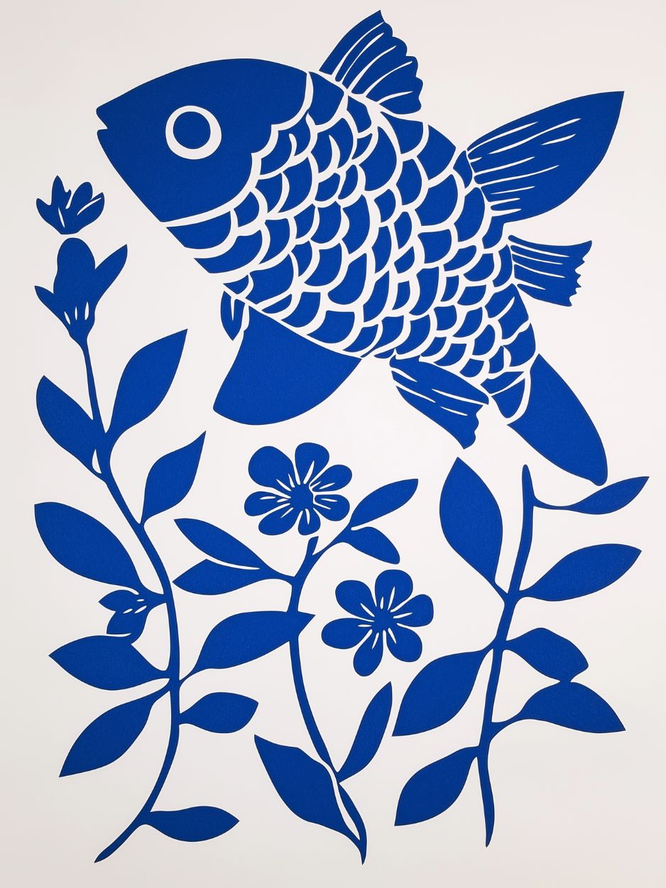Affiche bleu - Poisson et plantes
